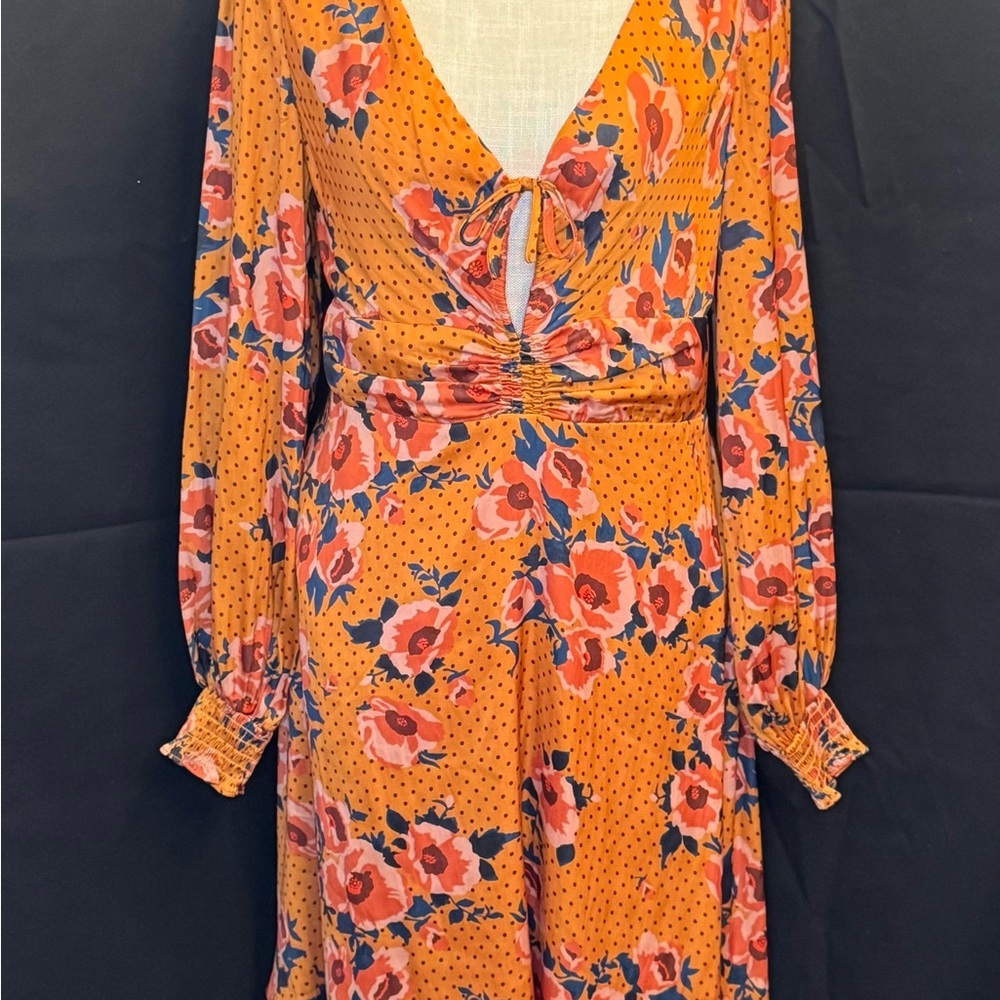 Floral Ruched V-Neck Mini Dress - Picture 2 of 5
